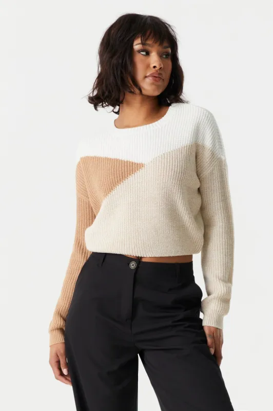 Colour Block Crew Neck Chunky Knit Cropped Sweater sold by Charlotte Russe