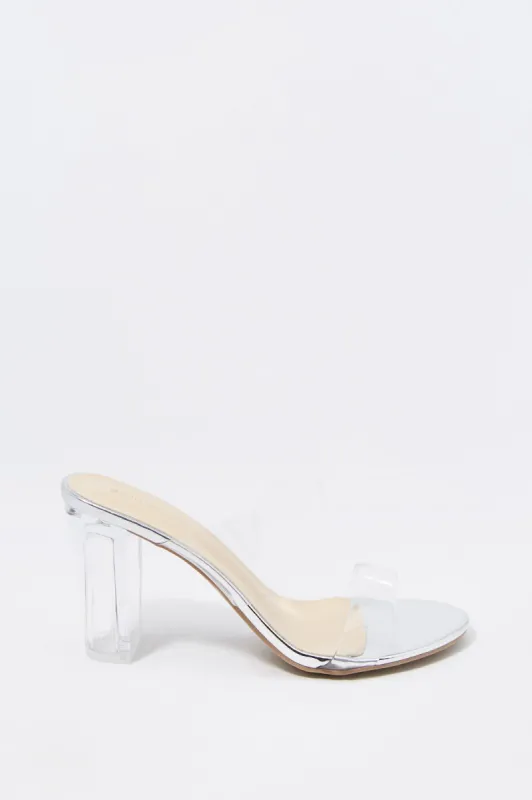 Clear Double Band Metallic Mule Heel sold by Charlotte Russe