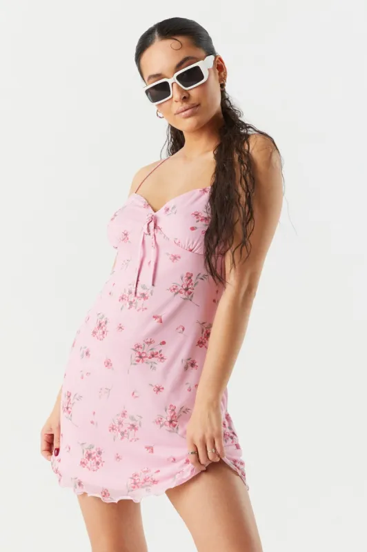 Pink Floral Mesh A-Line Dress sold by Charlotte Russe