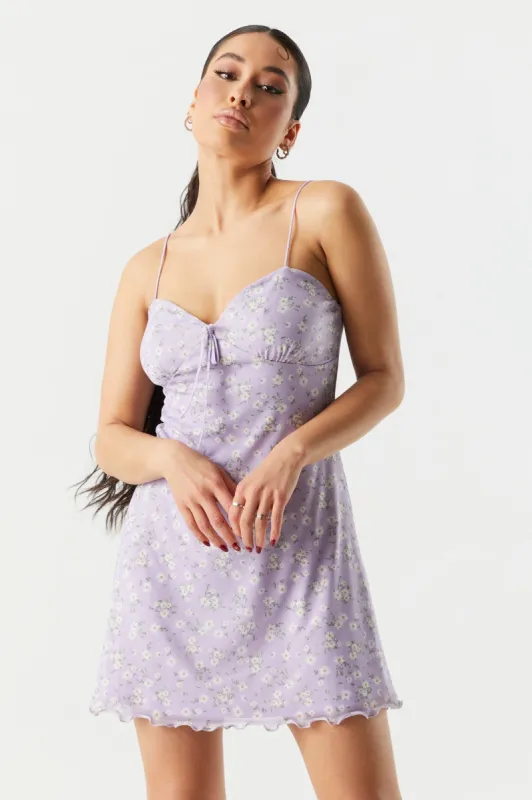 Lilac Floral Mesh A-Line Dress sold by Charlotte Russe