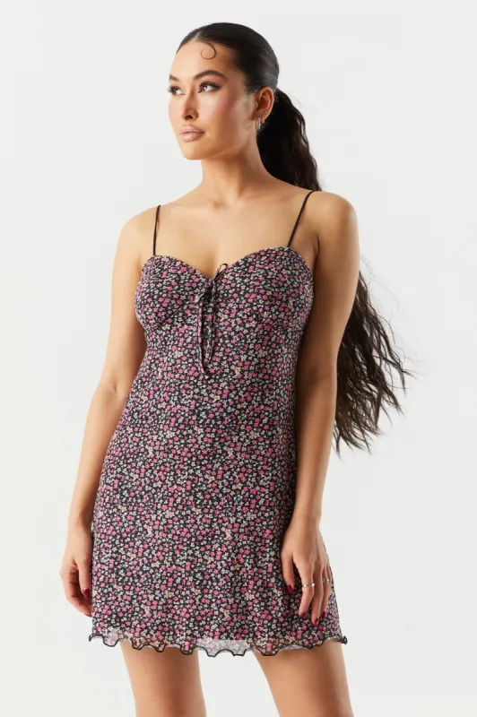Black Floral Mesh A-Line Dress sold by Charlotte Russe