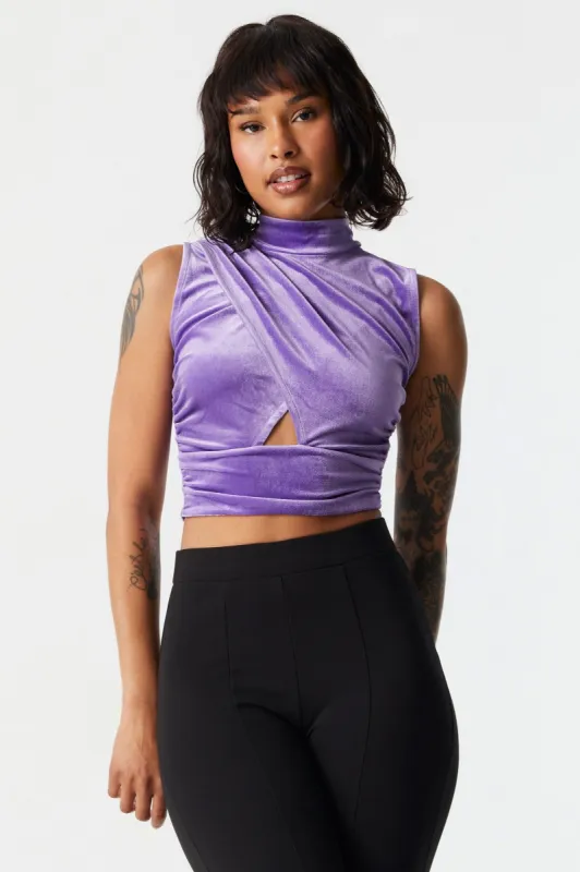 Cut-Out Mock Neck Velour Top sold by Charlotte Russe