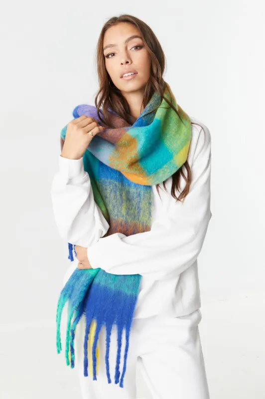 Blue Colour Block Super Soft Chunky Scarf sold by Charlotte Russe