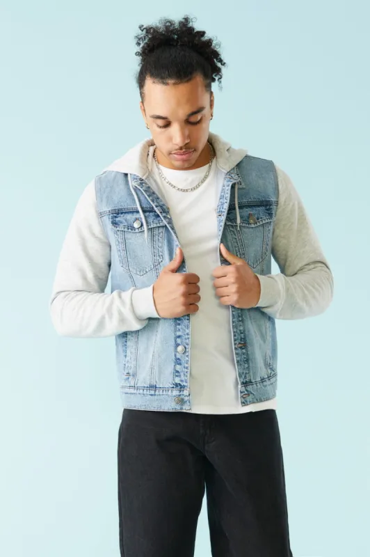 Fleece Sleeve Denim Vest Jacket sold by Charlotte Russe