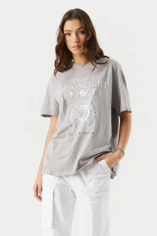 Grey Moonlight Graphic T-Shirt sold by Charlotte Russe