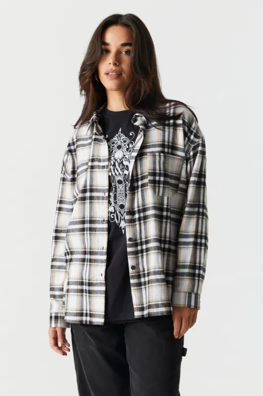 Classic Plaid Flannel Button-Up Top sold by Charlotte Russe
