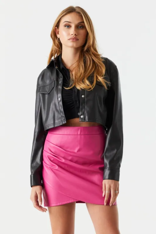 Ruched Faux-Leather Mini Skirt sold by Charlotte Russe