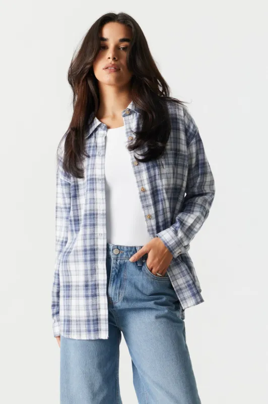 Classic Blue Plaid Flannel Button-Up Top sold by Charlotte Russe
