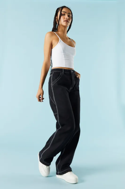 High-Rise White Stitch Carpenter Jean sold by Charlotte Russe