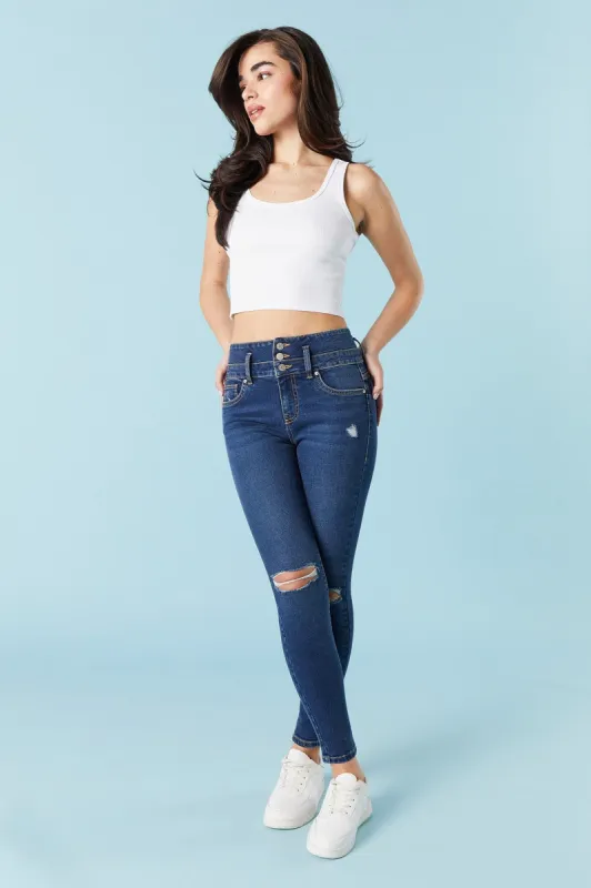 Ibiza Dark Wash Distressed Skinny Jean sold by Charlotte Russe