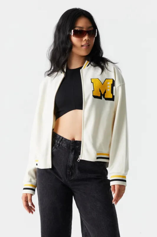 Los Angeles Motorcycle Graphic Fleece Varsity Jacket sold by Charlotte Russe