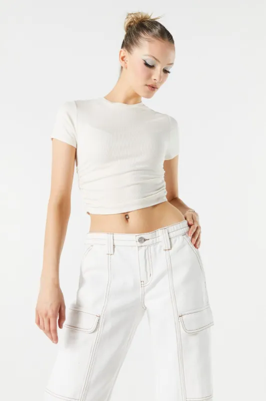 Ribbed Side Cinched Crop Top sold by Charlotte Russe