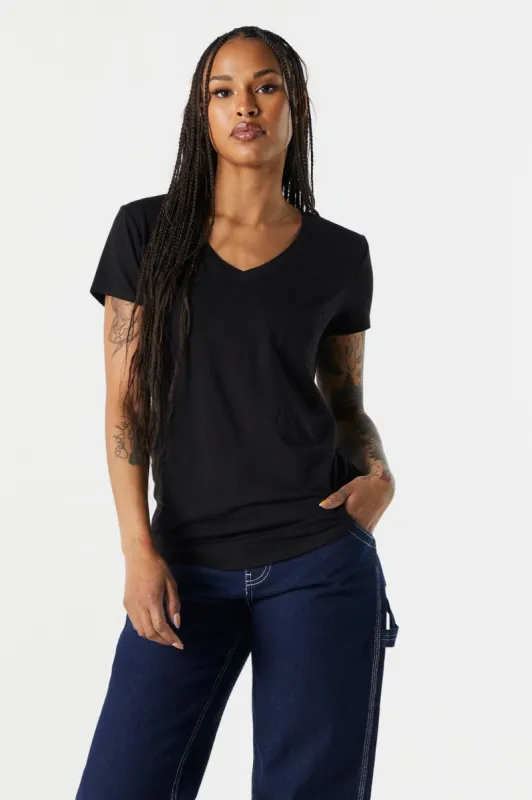 Basic V-Neck Pocket T-Shirt sold by Charlotte Russe