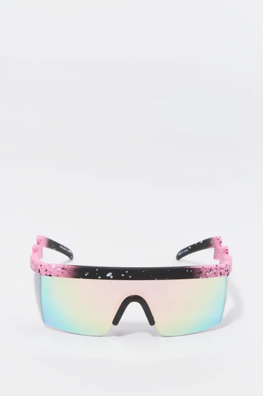 Paint Splatter Sporty Shield Sunglasses sold by Charlotte Russe