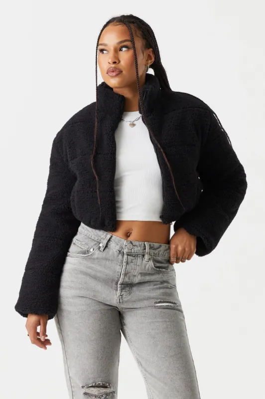 Crop Puff Sherpa Jacket sold by Charlotte Russe