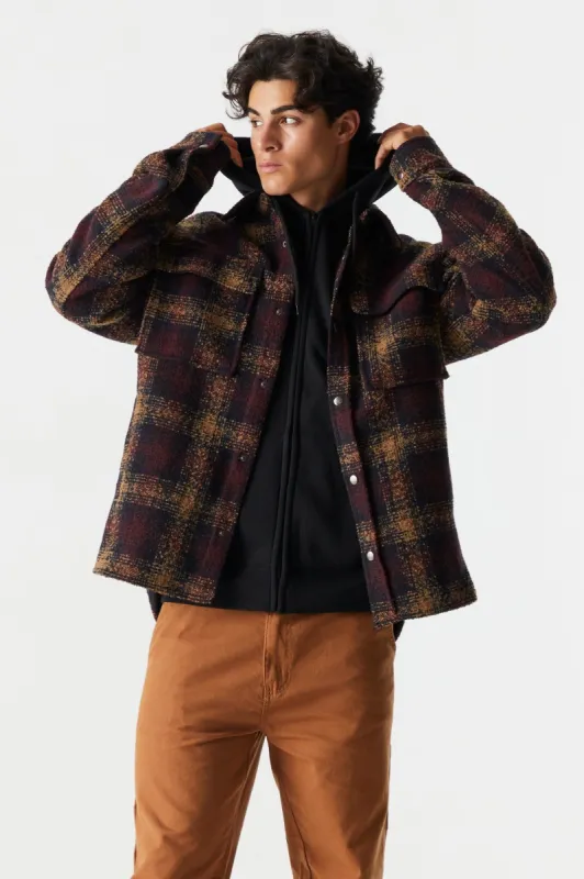 Plaid Bouclé Shacket sold by Charlotte Russe