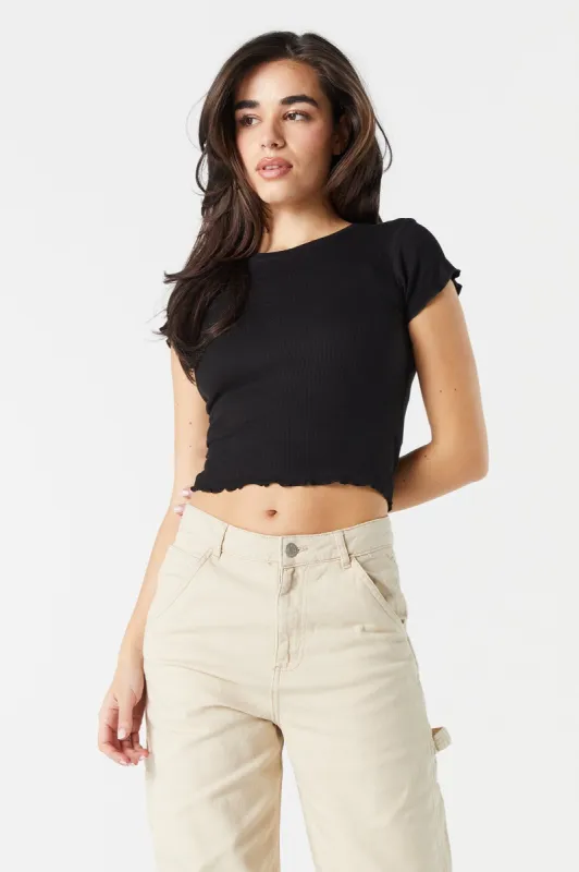 Ribbed Lettuce Trim T-Shirt sold by Charlotte Russe