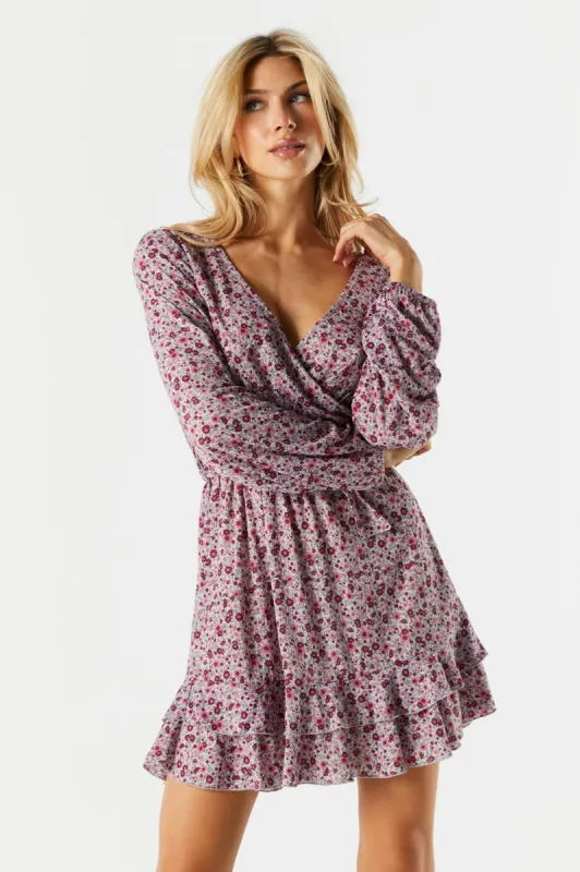 Lilac Floral Tiered Wrap Dress sold by Charlotte Russe