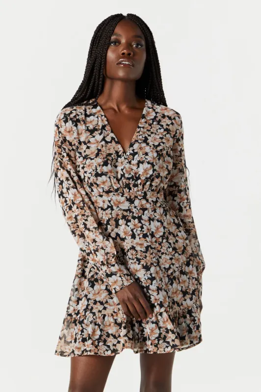 Floral Chiffon Surplice Dress sold by Charlotte Russe