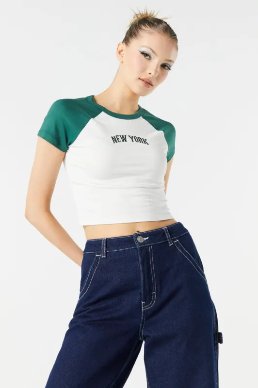 New York Graphic Cropped Raglan T-Shirt sold by Charlotte Russe