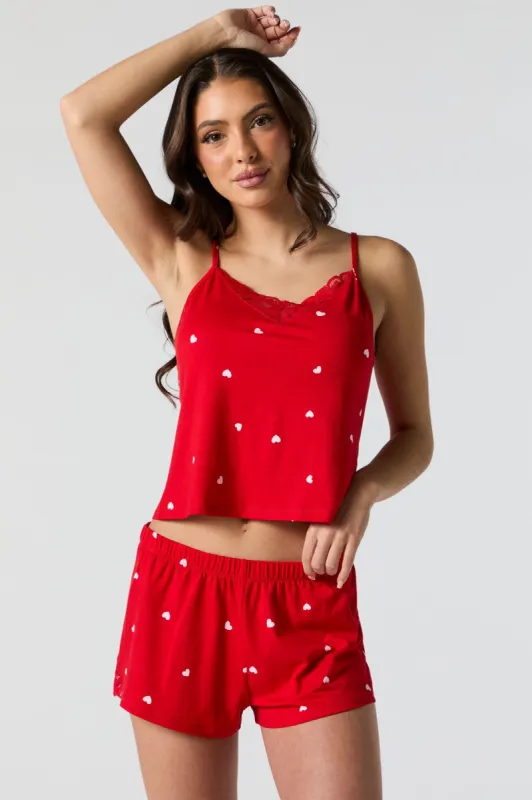 Heart Print Lace Trim 2 Piece Pajama Set sold by Charlotte Russe