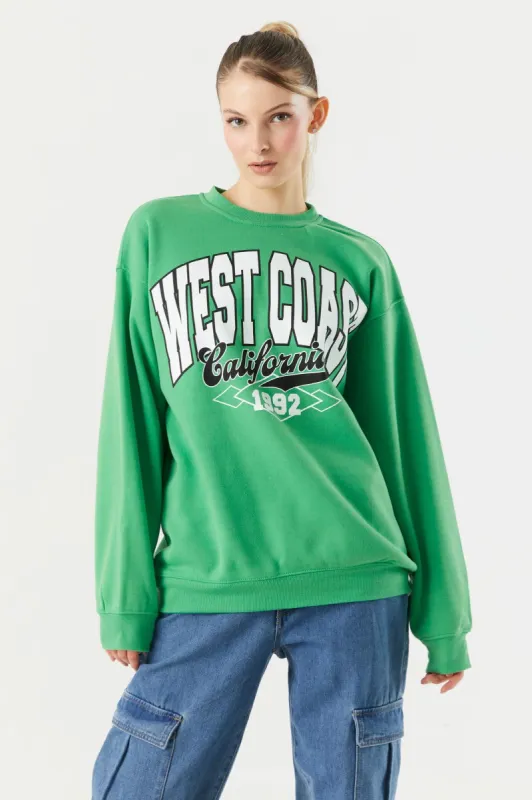 Fleece West Coast Graphic Sweatshirt sold by Charlotte Russe