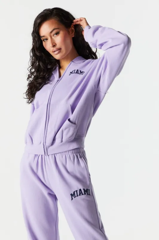 Miami Embroidered Zip Up Varsity Hoodie sold by Charlotte Russe