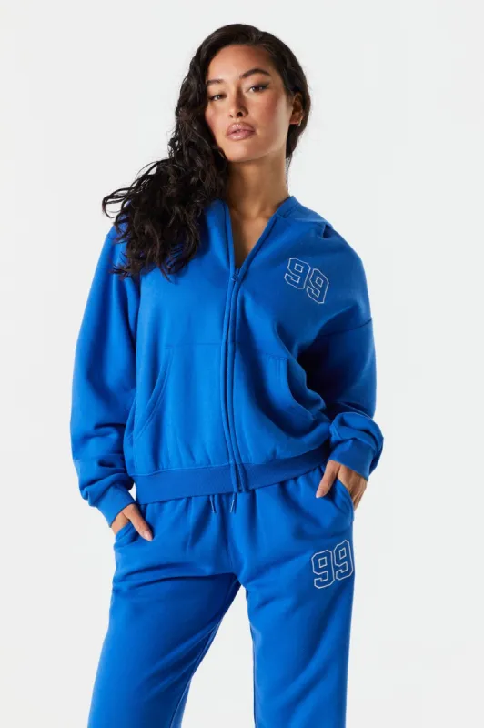 99 Embroidered Zip Up Varsity Hoodie sold by Charlotte Russe