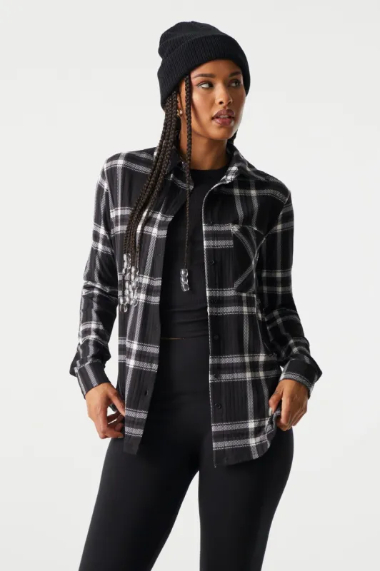 Black Plaid Button-Up Shirt sold by Charlotte Russe