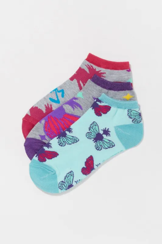 Butterfly Print No-Show Sock Set (3 Pack) sold by Charlotte Russe