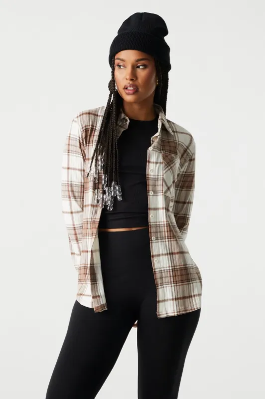Plaid Button-Up Shirt sold by Charlotte Russe