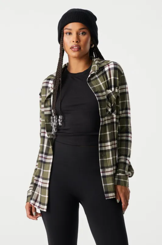 Green Plaid Button-Up Shirt sold by Charlotte Russe