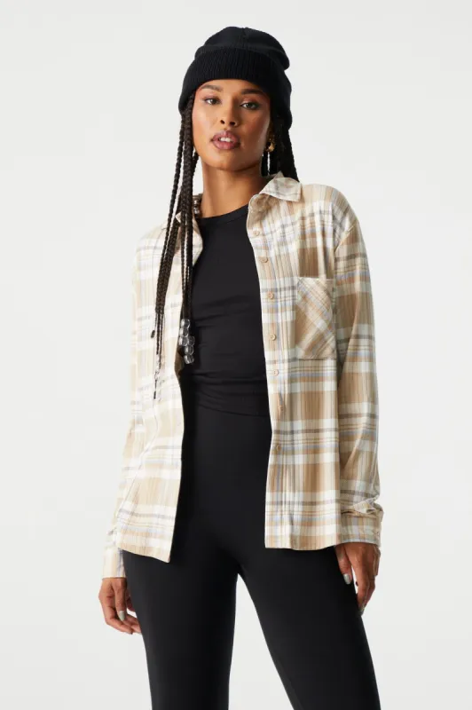 Tan Plaid Button-Up Shirt sold by Charlotte Russe