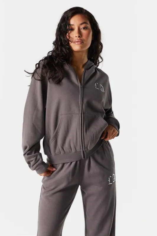LA Embroidered Zip Up Varsity Hoodie sold by Charlotte Russe
