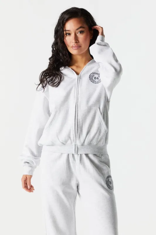 84 Embroidered Zip Up Varsity Hoodie sold by Charlotte Russe