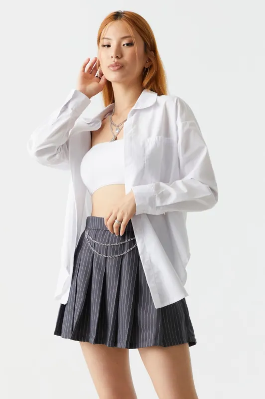 Grey Pinstripe Pleated Twill Mini Skirt sold by Charlotte Russe