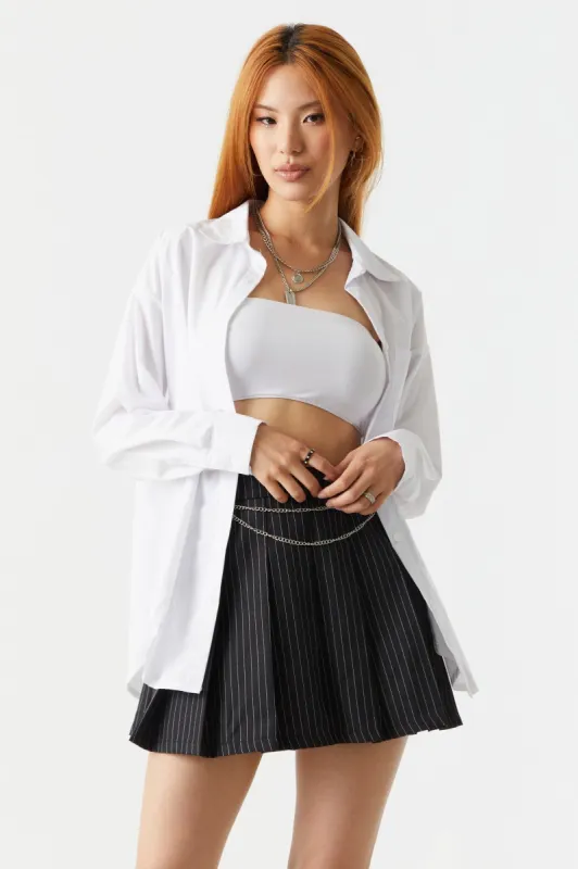 Pinstripe Pleated Twill Mini Skirt sold by Charlotte Russe