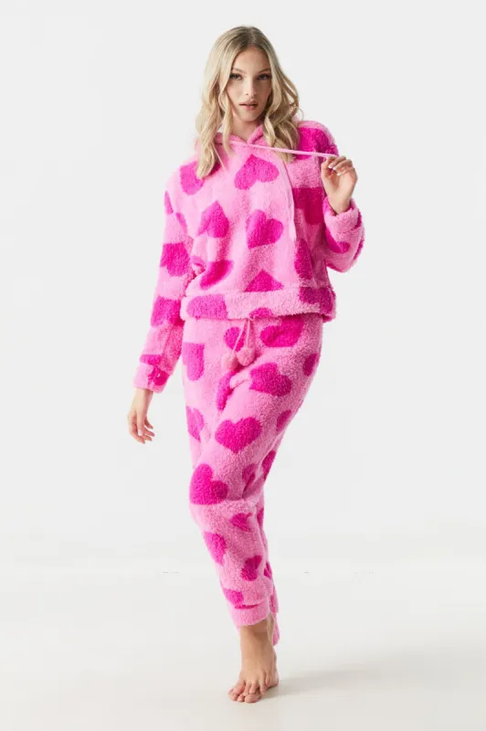 Heart Print Sherpa Pajama Jogger sold by Charlotte Russe