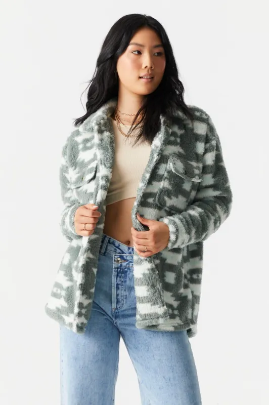 Aztec Print Sherpa Shacket sold by Charlotte Russe
