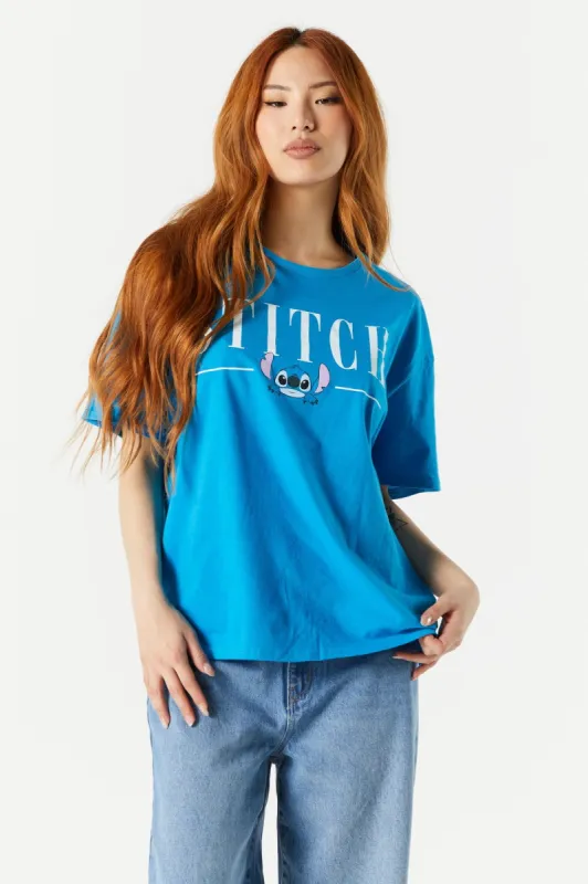 Blue Stitch Graphic Boyfriend T-Shirt sold by Charlotte Russe