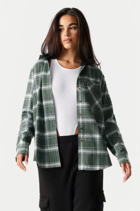Green Plaid Hooded Boyfriend Flannel sold by Charlotte Russe