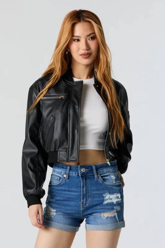Faux Leather Cropped Bomber Jacket sold by Charlotte Russe