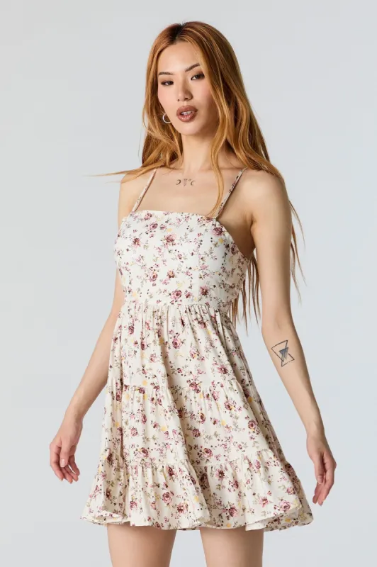White Floral Tiered Mini Dress with Built In Bra Cups made by Charlotte Russe