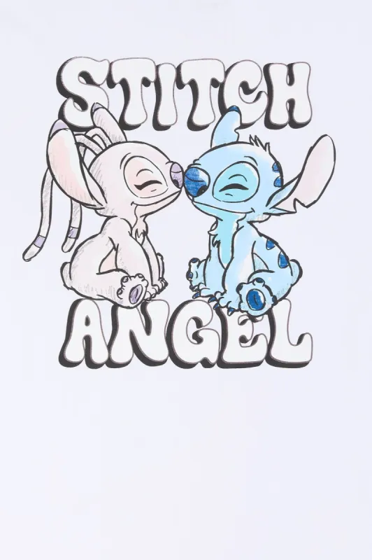 Stitch & Angel Snuggled Graphic Boyfriend  T-Shirt sold by Charlotte Russe