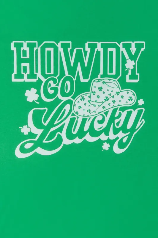 St Patrick's Day Howdy Go Lucky Graphic Boyfriend T-Shirt made by Stitches