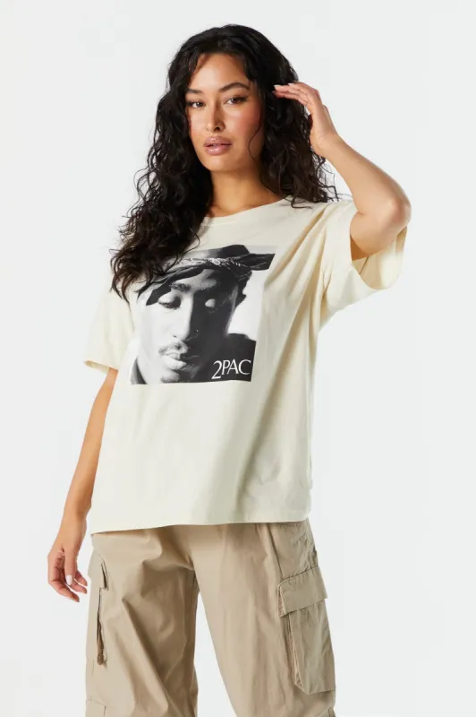 Cream Tupac Graphic Boyfriend T-Shirt sold by Charlotte Russe