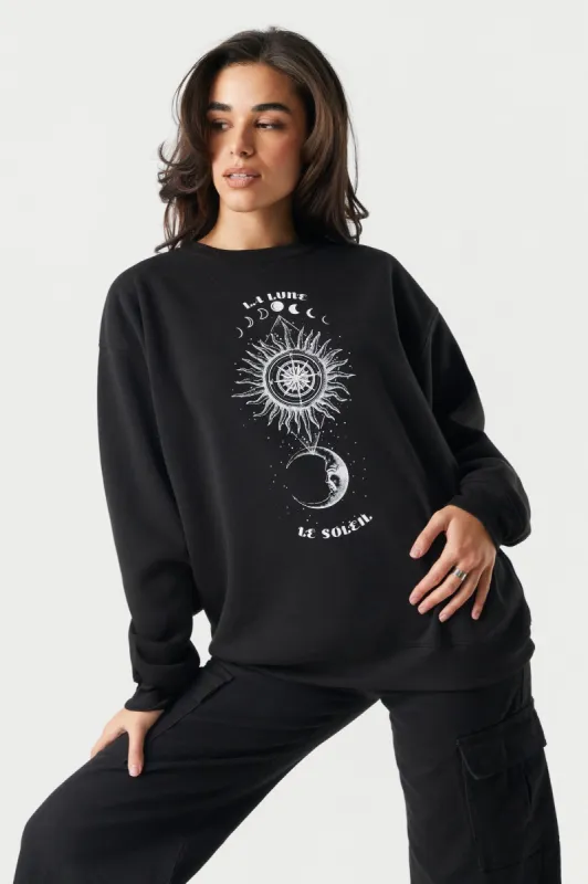 La Lune Le Soleil Graphic Fleece Sweatshirt sold by Charlotte Russe