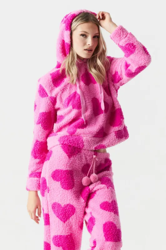 Heart Print Sherpa Pajama Hoodie sold by Charlotte Russe
