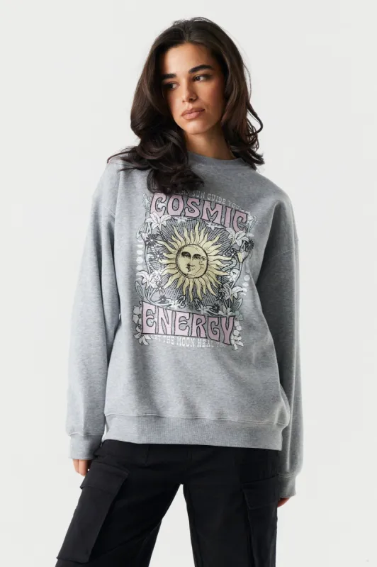 Positive Energy Graphic Fleece Sweatshirt sold by Charlotte Russe