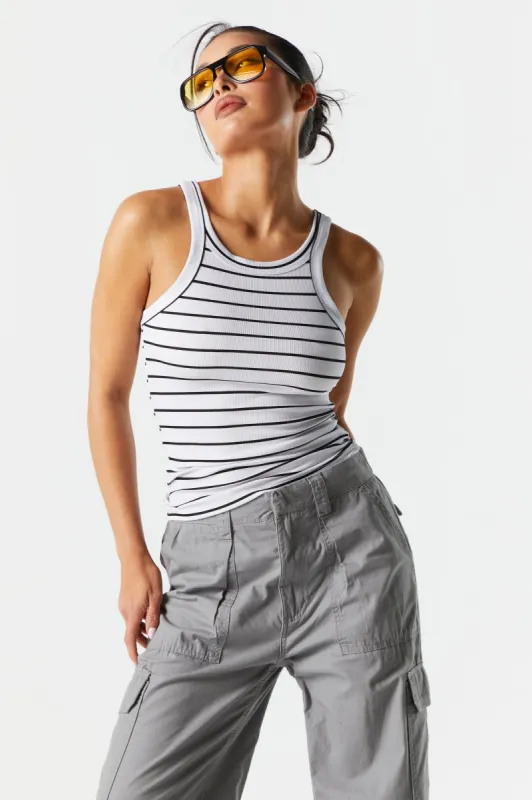 Basic Striped Ribbed Round Neck Tank sold by Charlotte Russe